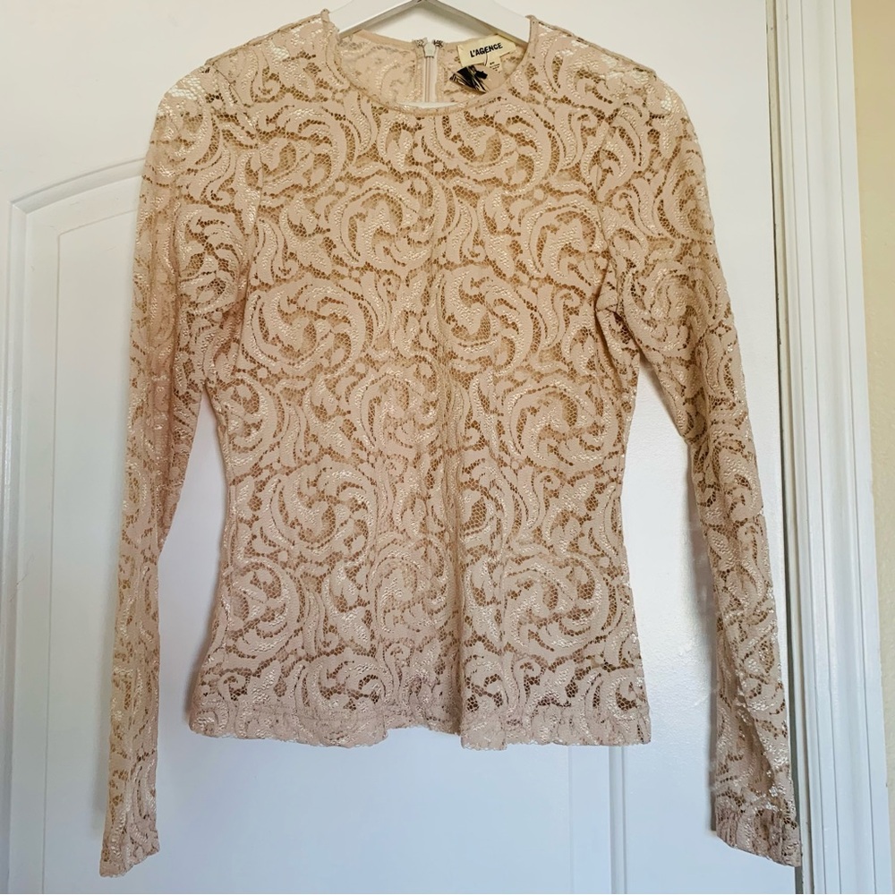 NWT L'AGENCE Pastel Pink See-Through Lace Blouse - Revolve Brand | Retails $345